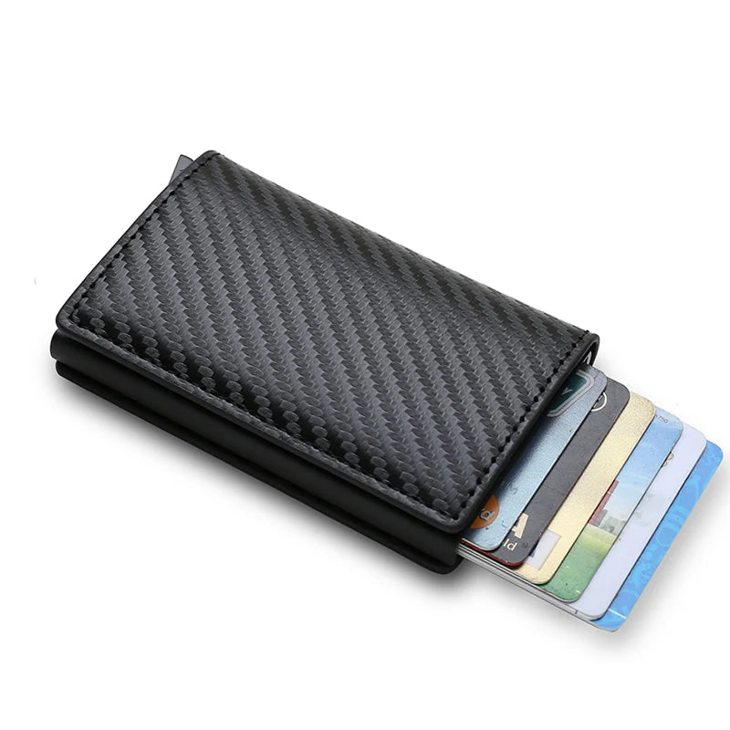 Carteira de Fibra de Carbono para Cartão de Crédito, Bloqueio RFID, Mini Carteira Antifurto, Porta-cartão de crédito